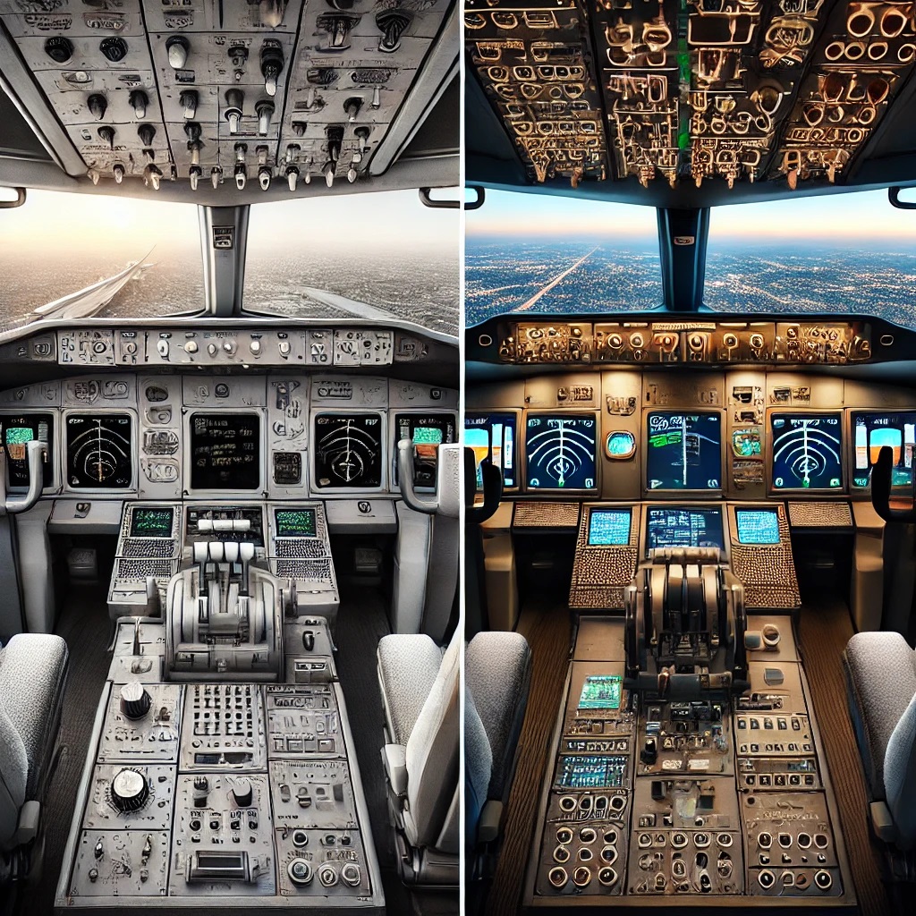 Graphic comparison showing Flight Simulator X versus latest flight simulator models highlighting differences in graphics and features.