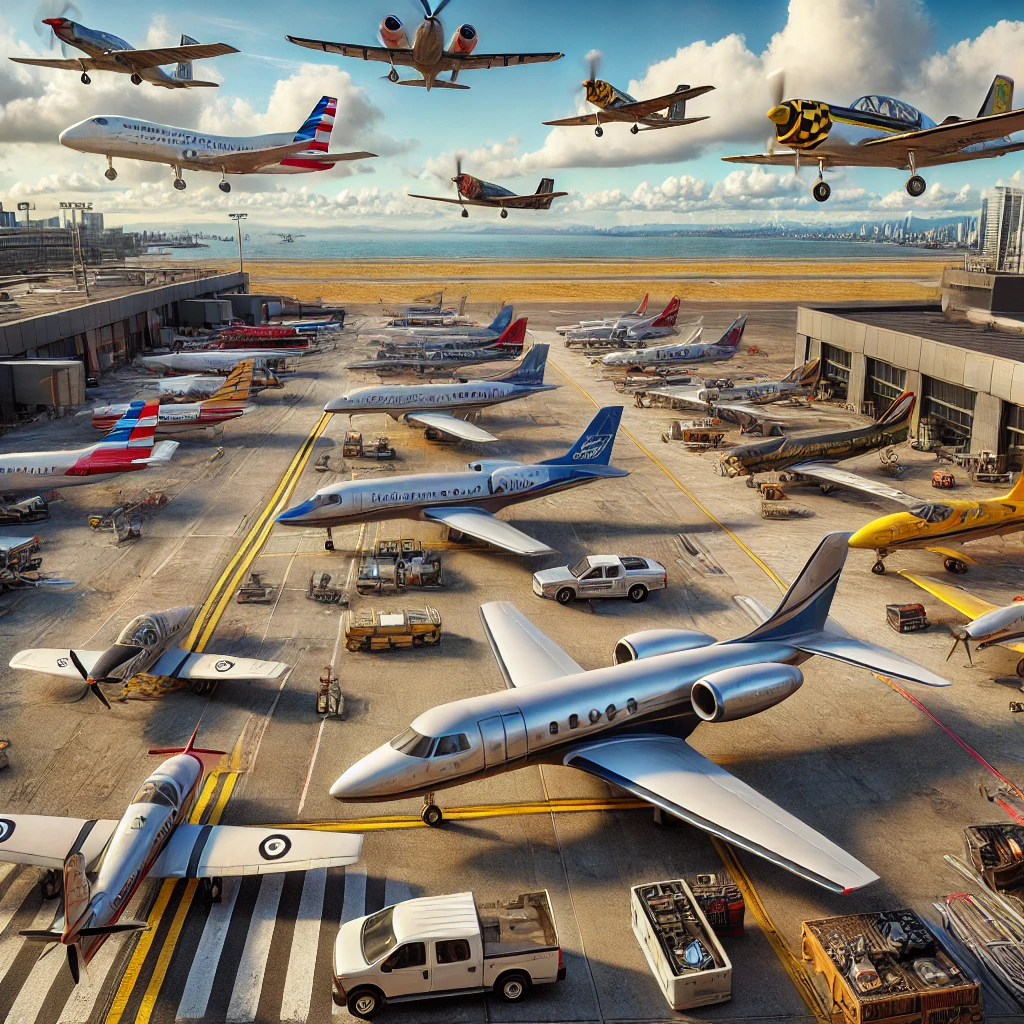 Various aircraft models from Microsoft Flight Simulator add-ons, including jets, propeller planes, and military aircraft, set in diverse environments.