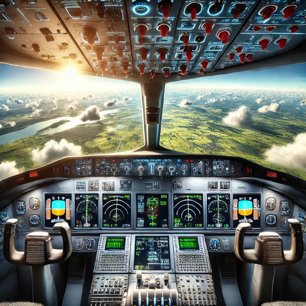 Cockpit view of an aircraft in Microsoft Flight Simulator, showcasing a detailed training mission environment with realistic weather, flight instruments, and vibrant landscapes below.