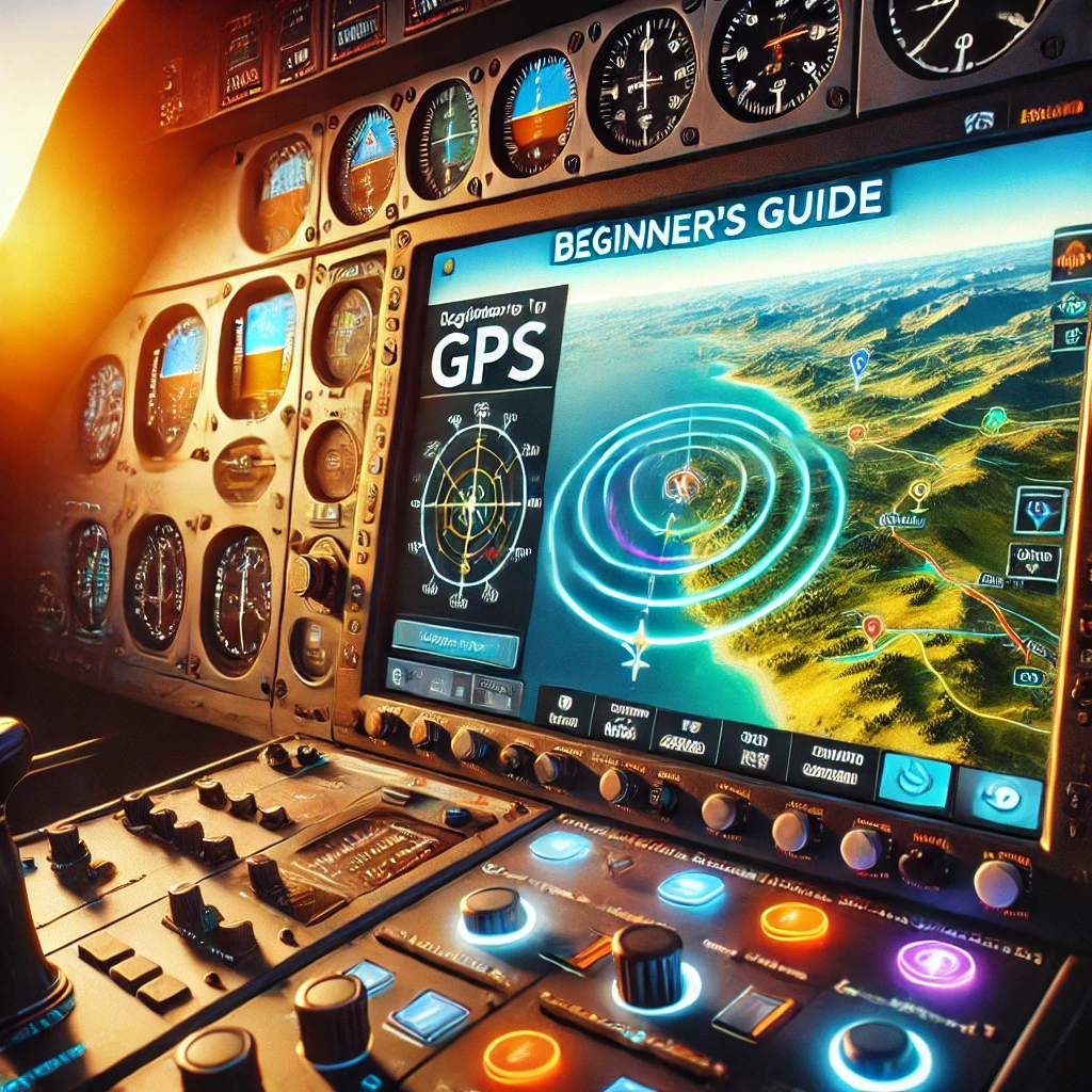 Beginner's guide to navigating skies using GPS in Microsoft Flight Simulator, showcasing a simplified GPS interface with step-by-step tutorial overlays and a scenic cockpit view.